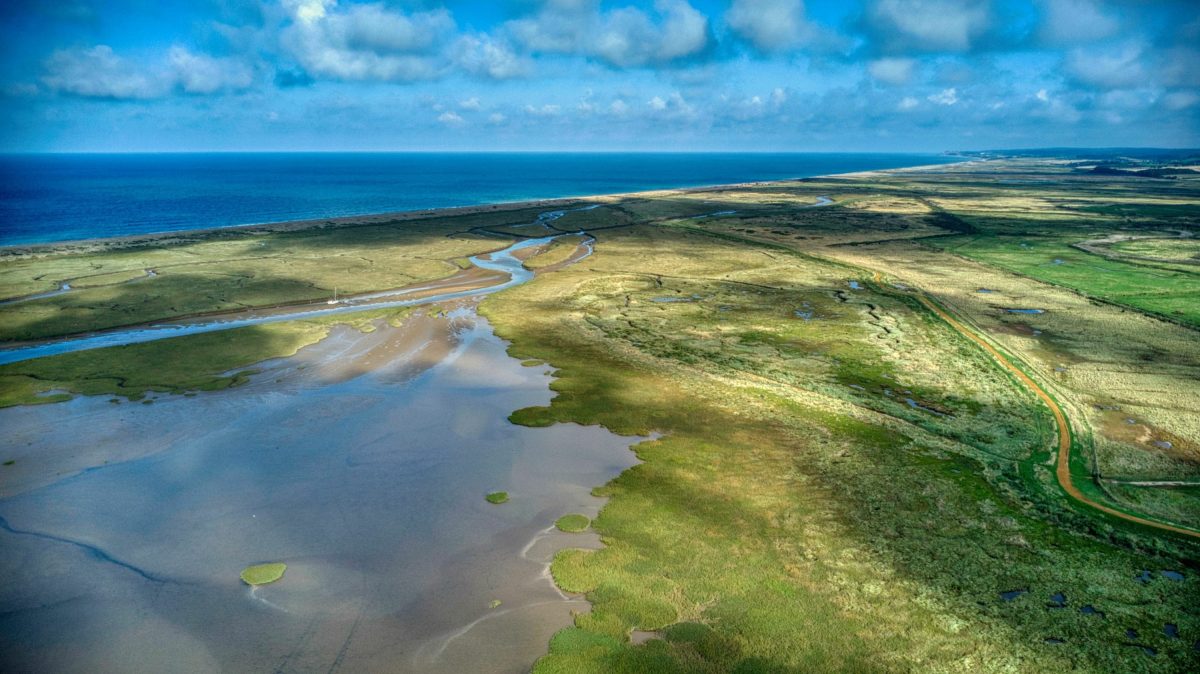 Ariel view of Blakeney holiday cottages & seaside 